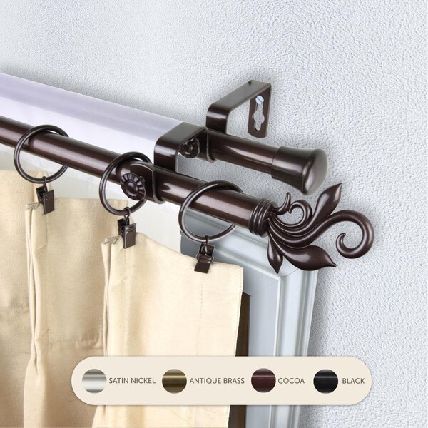Central Design 0.8125 in. Giles Double Curtain Rod with 66 to 120 in. Extension, Cocoa 4774-667 - main